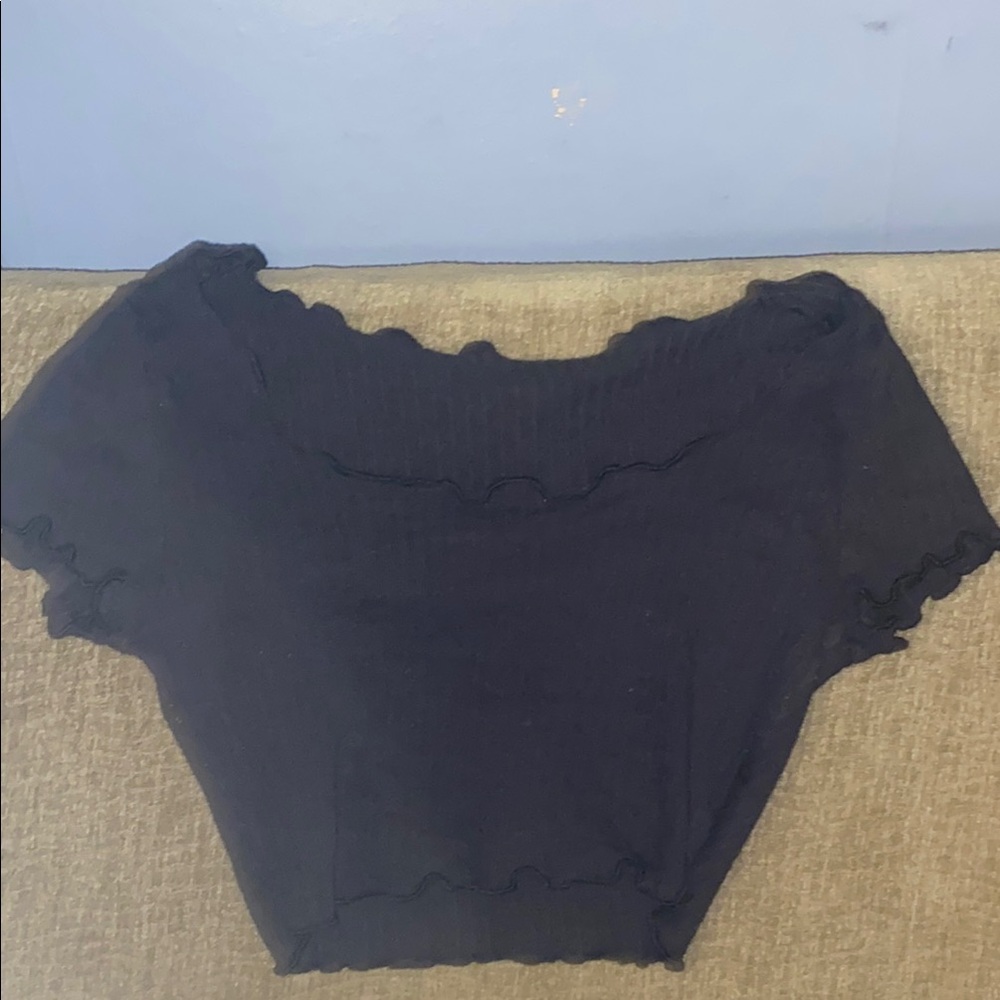 SHEIN Black Fitted Crop Blouse Short Sleeve